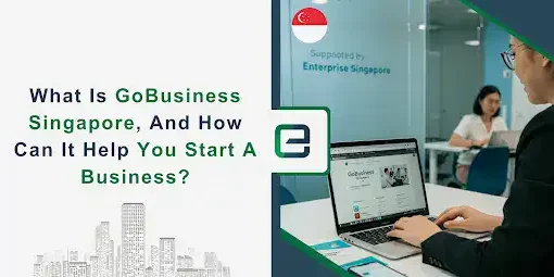 What Is GoBusiness Singapore and How It Supports New Businesses Visual of a person using the GoBusiness Singapore website with text asking how it helps start a business.
